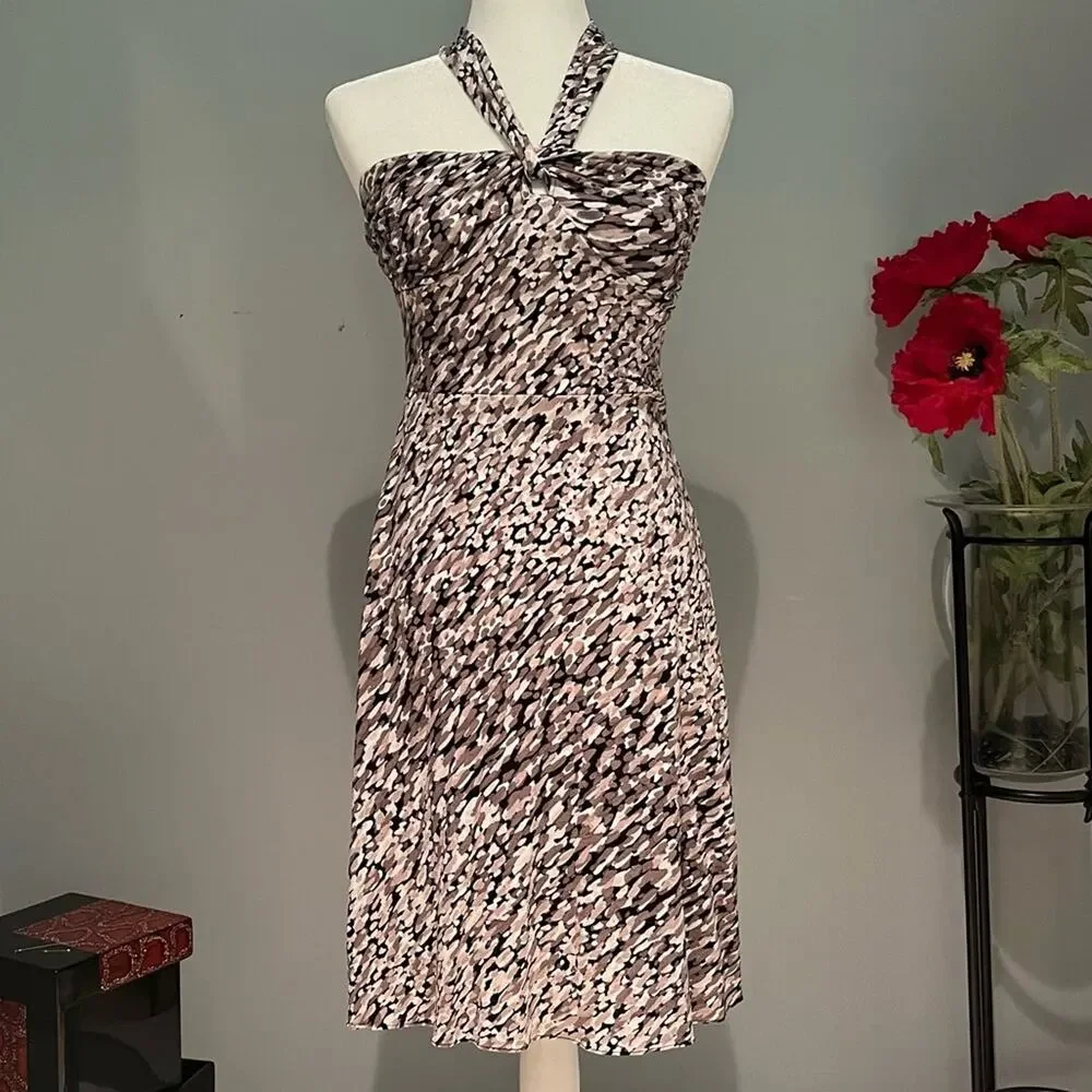 NEW Ann Taylor Jersey Halter Tie Abstract Paint Drop Strapless A-line Dress X…